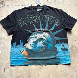 Godspeed Statue of Liberty Graphic Tee - Black with Teal & Blue